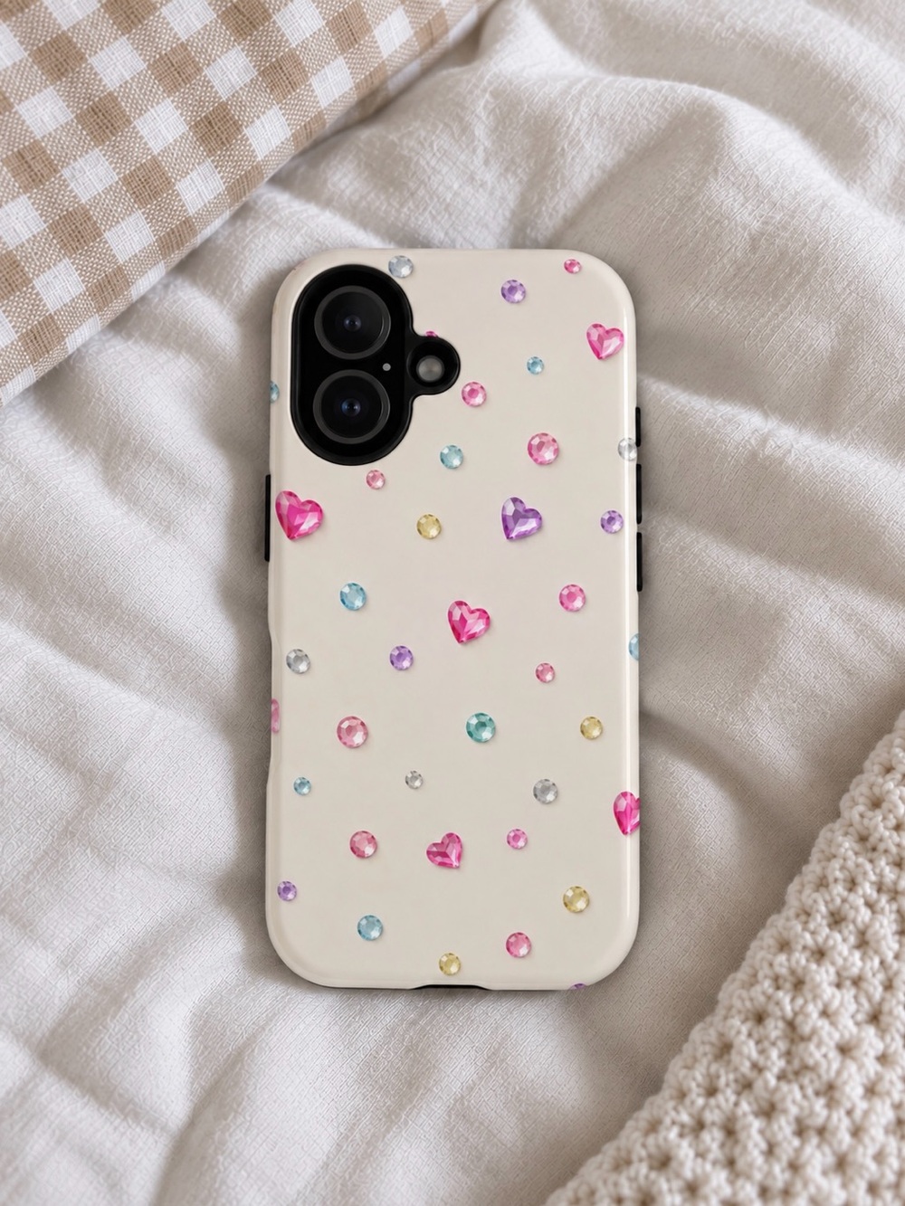 White Heart Gem Phone Case